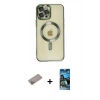 MARSİLYAN™- iPhone 12 Pro Max Kılıf Nova Işık Özel Seri - Siyah 34D Izgaralı Cam + Shine Kamera Lens Koruma Cam - SABE