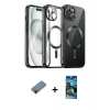 MARSİLYAN™- iPhone 12 Pro Max Kılıf Nova Işık Özel Seri - Siyah 34D Izgaralı Cam + Siyah Shine Kamera Lens Koruma Cam