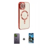 MARSİLYAN™- iPhone 12 Pro Max Kılıf Nova Işık Özel Seri - Siyah 34D Izgaralı Cam + Neon Fosforlu Kamera Lens - YL