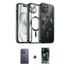 MARSİLYAN™- iPhone 12 Pro Max Kılıf Nova Işık Özel Seri - Siyah 360 Mat Full Body Arka Koruyucu + Neon Fosforlu Kamera Lens - BZ