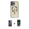 MARSİLYAN™- iPhone 12 Pro Max Kılıf Nova Işık Özel Seri - Siyah 360 Mat Full Body Arka Koruyucu + Neon Fosforlu Kamera Lens - MI