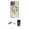 MARSİLYAN™- iPhone 12 Pro Max Kılıf Nova Işık Özel Seri - Siyah 360 Mat Full Body Arka Koruyucu + Renkli Kamera Lens Koruma Cam - MI