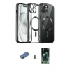 MARSİLYAN™- iPhone 12 Pro Max Kılıf Nova Işık Özel Seri - Siyah 360 Mat Full Body Arka Koruyucu + Shine Kamera Lens Koruma Cam - GD