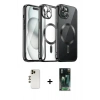MARSİLYAN™- iPhone 12 Pro Max Kılıf Nova Işık Özel Seri - Siyah 360 Mat Full Body Arka Koruyucu + Shine Kamera Lens - GD