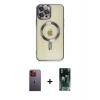 MARSİLYAN™- iPhone 12 Pro Max Kılıf Nova Işık Özel Seri - Siyah 360 Mat Full Body Arka Koruyucu + Neon Fosforlu Kamera Lens - TU