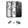 MARSİLYAN™- iPhone 12 Pro Max Kılıf Nova Işık Özel Seri - Siyah 3D Antistatik Cam Ekran Koruyucu + Metal Kamera Lens Koruma Cam - GD