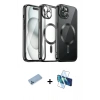 MARSİLYAN™- iPhone 12 Pro Max Kılıf Nova Işık Özel Seri - Siyah 3D Antistatik Cam Ekran Koruyucu + Shine Kamera Lens Koruma Cam - MI