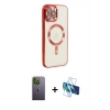 MARSİLYAN™- iPhone 12 Pro Max Kılıf Nova Işık Özel Seri - Siyah 3D Antistatik Cam Ekran Koruyucu + Neon Fosforlu Kamera Lens - YL