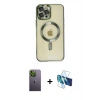 MARSİLYAN™- iPhone 12 Pro Max Kılıf Nova Işık Özel Seri - Siyah 3D Antistatik Cam Ekran Koruyucu + Neon Fosforlu Kamera Lens - YL
