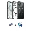 MARSİLYAN™- iPhone 12 Pro Max Kılıf Nova Işık Özel Seri - Siyah 3D Antistatik Cam Ekran Koruyucu + Renkli Kamera Lens Koruma Cam - TU