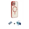 MARSİLYAN™- iPhone 12 Pro Max Kılıf Nova Işık Özel Seri - Siyah 3D Antistatik Cam Ekran Koruyucu + Shine Kamera Lens Koruma Cam - PE