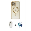 MARSİLYAN™- iPhone 12 Pro Max Kılıf Nova Işık Özel Seri - Siyah 3D Antistatik Cam Ekran Koruyucu + Shine Kamera Lens - GD