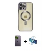 MARSİLYAN™- iPhone 12 Pro Max Kılıf Nova Işık Özel Seri - Siyah 3D Antistatik Cam Ekran Koruyucu + Neon Fosforlu Kamera Lens - YL