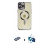 MARSİLYAN™- iPhone 12 Pro Max Kılıf Nova Işık Özel Seri - Siyah 3D Antistatik Cam Ekran Koruyucu + Renkli Kamera Lens Koruma Cam - YL