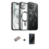 MARSİLYAN™- iPhone 12 Pro Max Kılıf Nova Işık Özel Seri - Siyah 3D Antistatik Hayalet Cam Ekran Koruyucu + Shine Kamera Lens Koruma Cam - SABE