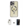 MARSİLYAN™- iPhone 12 Pro Max Kılıf Nova Işık Özel Seri - Siyah 3D Antistatik Hayalet Cam Ekran Koruyucu + Shine Kamera Lens - GD