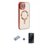 MARSİLYAN™- iPhone 12 Pro Max Kılıf Nova Işık Özel Seri - Siyah 3D Antistatik Hayalet Cam Ekran Koruyucu + Shine Kamera Lens Koruma Cam - MI