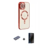 MARSİLYAN™- iPhone 12 Pro Max Kılıf Nova Işık Özel Seri - Siyah 3D Antistatik Hayalet Cam Ekran Koruyucu + Renkli Kamera Lens Koruma Cam - MI