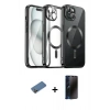 MARSİLYAN™- iPhone 12 Pro Max Kılıf Nova Işık Özel Seri - Siyah 3D Antistatik Hayalet Cam Ekran Koruyucu + Gold Shine Kamera Lens Koruma Cam