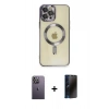 MARSİLYAN™- iPhone 12 Pro Max Kılıf Nova Işık Özel Seri - Siyah 3D Antistatik Hayalet Cam Ekran Koruyucu + Neon Fosforlu Kamera Lens - BZ