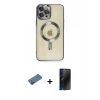 MARSİLYAN™- iPhone 12 Pro Max Kılıf Nova Işık Özel Seri - Siyah 3D Antistatik Hayalet Cam Ekran Koruyucu + Gold Shine Kamera Lens Koruma Cam