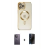 MARSİLYAN™- iPhone 12 Pro Max Kılıf Nova Işık Özel Seri - Siyah 3D Antistatik Hayalet Cam Ekran Koruyucu + Neon Fosforlu Kamera Lens - BZ