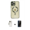MARSİLYAN™- iPhone 12 Pro Max Kılıf Nova Işık Özel Seri - Siyah 3D Antistatik Hayalet Cam Ekran Koruyucu + Shine Kamera Lens - GD