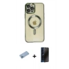MARSİLYAN™- iPhone 12 Pro Max Kılıf Nova Işık Özel Seri - Siyah 3D Antistatik Hayalet Cam Ekran Koruyucu + Shine Kamera Lens Koruma Cam - MI