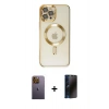 MARSİLYAN™- iPhone 12 Pro Max Kılıf Nova Işık Özel Seri - Siyah 3D Antistatik Hayalet Cam Ekran Koruyucu + Neon Fosforlu Kamera Lens - SI