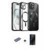 MARSİLYAN™- iPhone 12 Pro Max Kılıf Nova Işık Özel Seri - Siyah 3D Antistatik Hayalet Cam Ekran Koruyucu + Renkli Kamera Lens Koruma Cam - MI