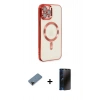 MARSİLYAN™- iPhone 12 Pro Max Kılıf Nova Işık Özel Seri - Siyah 3D Antistatik Hayalet Cam Ekran Koruyucu + Siyah Shine Kamera Lens Koruma Cam