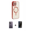 MARSİLYAN™- iPhone 12 Pro Max Kılıf Nova Işık Özel Seri - Siyah 3D Antistatik Hayalet Cam Ekran Koruyucu + Neon Fosforlu Kamera Lens - BZ