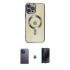 MARSİLYAN™- iPhone 12 Pro Max Kılıf Nova Işık Özel Seri - Siyah 3D Antistatik Hayalet Cam Ekran Koruyucu + Neon Fosforlu Kamera Lens - MI