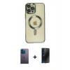 MARSİLYAN™- iPhone 12 Pro Max Kılıf Nova Işık Özel Seri - Siyah 3D Antistatik Hayalet Cam Ekran Koruyucu + Neon Fosforlu Kamera Lens - MI