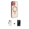 MARSİLYAN™- iPhone 12 Pro Max Kılıf Nova Işık Özel Seri - Siyah 3D Antistatik Hayalet Cam Ekran Koruyucu + Shine Kamera Lens - GD