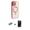 MARSİLYAN™- iPhone 12 Pro Max Kılıf Nova Işık Özel Seri - Siyah 3D Antistatik Hayalet Cam Ekran Koruyucu + Renkli Kamera Lens Koruma Cam - SI