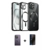 MARSİLYAN™- iPhone 12 Pro Max Kılıf Nova Işık Özel Seri - Siyah 3D Antistatik Hayalet Cam Ekran Koruyucu + Neon Fosforlu Kamera Lens - BZ
