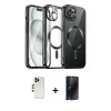 MARSİLYAN™- iPhone 12 Pro Max Kılıf Nova Işık Özel Seri - Siyah 3D Antistatik Hayalet Cam Ekran Koruyucu + Shine Kamera Lens - GD
