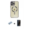 MARSİLYAN™- iPhone 12 Pro Max Kılıf Nova Işık Özel Seri - Siyah 3D Antistatik Hayalet Cam Ekran Koruyucu + Shine Kamera Lens Koruma Cam - MI
