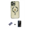 MARSİLYAN™- iPhone 12 Pro Max Kılıf Nova Işık Özel Seri - Siyah 3D Antistatik Hayalet Cam Ekran Koruyucu + Gold Metal Kamera Lens Koruma Cam
