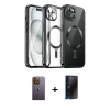 MARSİLYAN™- iPhone 12 Pro Max Kılıf Nova Işık Özel Seri - Siyah 3D Antistatik Hayalet Cam Ekran Koruyucu + Neon Fosforlu Kamera Lens - SI