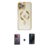 MARSİLYAN™- iPhone 12 Pro Max Kılıf Nova Işık Özel Seri - Siyah 3D Antistatik Hayalet Cam Ekran Koruyucu + Neon Fosforlu Kamera Lens - TU