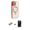 MARSİLYAN™- iPhone 12 Pro Max Kılıf Nova Işık Özel Seri - Siyah 3D Antistatik Hayalet Cam Ekran Koruyucu + Shine Kamera Lens Koruma Cam - SABE