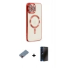 MARSİLYAN™- iPhone 12 Pro Max Kılıf Nova Işık Özel Seri - Siyah 3D Antistatik Hayalet Cam Ekran Koruyucu + Metal Kamera Lens Koruma Cam - KI