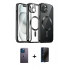 MARSİLYAN™- iPhone 12 Pro Max Kılıf Nova Işık Özel Seri - Siyah 3D Antistatik Hayalet Cam Ekran Koruyucu + Neon Fosforlu Kamera Lens - MI
