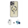 MARSİLYAN™- iPhone 12 Pro Max Kılıf Nova Işık Özel Seri - Siyah 3D Antistatik Seramik Nano Ekran Koruyucu + Shine Kamera Lens - LT