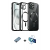MARSİLYAN™- iPhone 12 Pro Max Kılıf Nova Işık Özel Seri - Siyah 3D Antistatik Seramik Nano Ekran Koruyucu + Shine Kamera Lens Koruma Cam - GI
