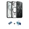 MARSİLYAN™- iPhone 12 Pro Max Kılıf Nova Işık Özel Seri - Siyah 3D Antistatik Seramik Nano Ekran Koruyucu + Shine Kamera Lens Koruma Cam - GD