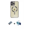 MARSİLYAN™- iPhone 12 Pro Max Kılıf Nova Işık Özel Seri - Siyah 3D Antistatik Seramik Nano Ekran Koruyucu + Metal Kamera Lens Koruma Cam - KI
