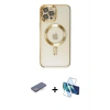 MARSİLYAN™- iPhone 12 Pro Max Kılıf Nova Işık Özel Seri - Siyah 3D Antistatik Seramik Nano Ekran Koruyucu + Mavi Renkli Kamera Lens Koruma Cam